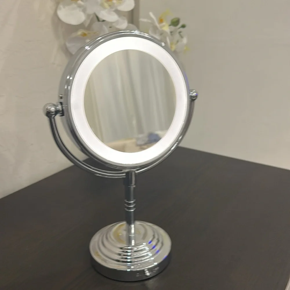 Small Silver Double-sided Lighted Vanity Mirror